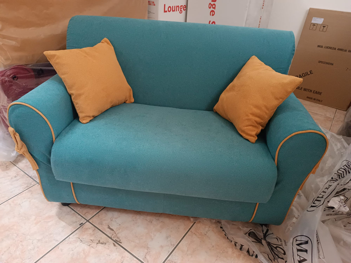 Divanetto mini 2 Posti in Tessuto Imbottito Cuscino Sfoderabile