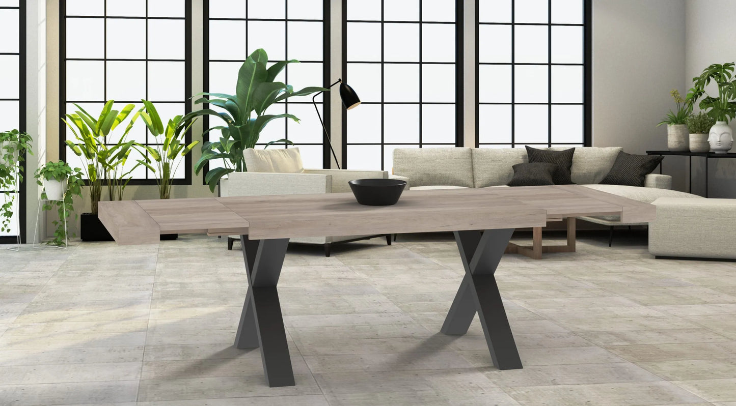 TAVOLO ALLUNGABILE MODERNO GAMBA X NOBILITATO EFFETTO CEMENTO