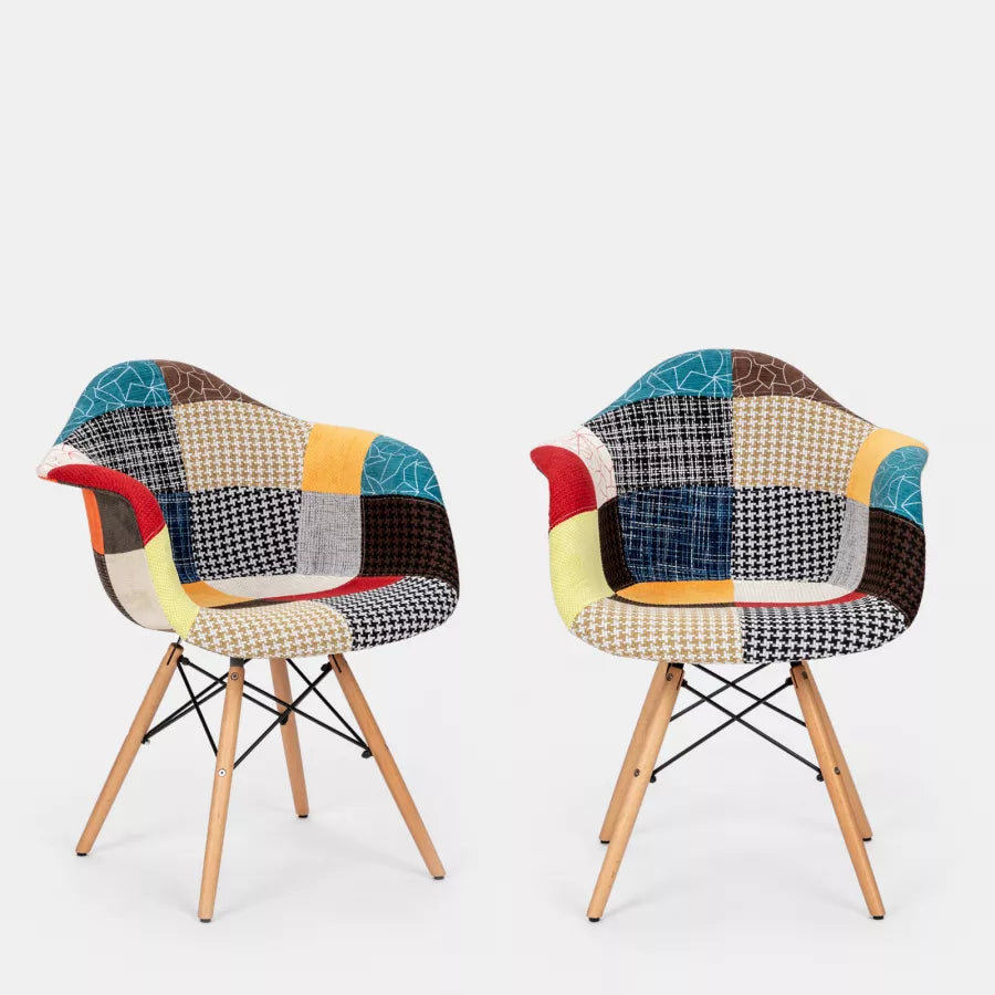 Poltroncina Patchwork piede in legno faggio Chiaro