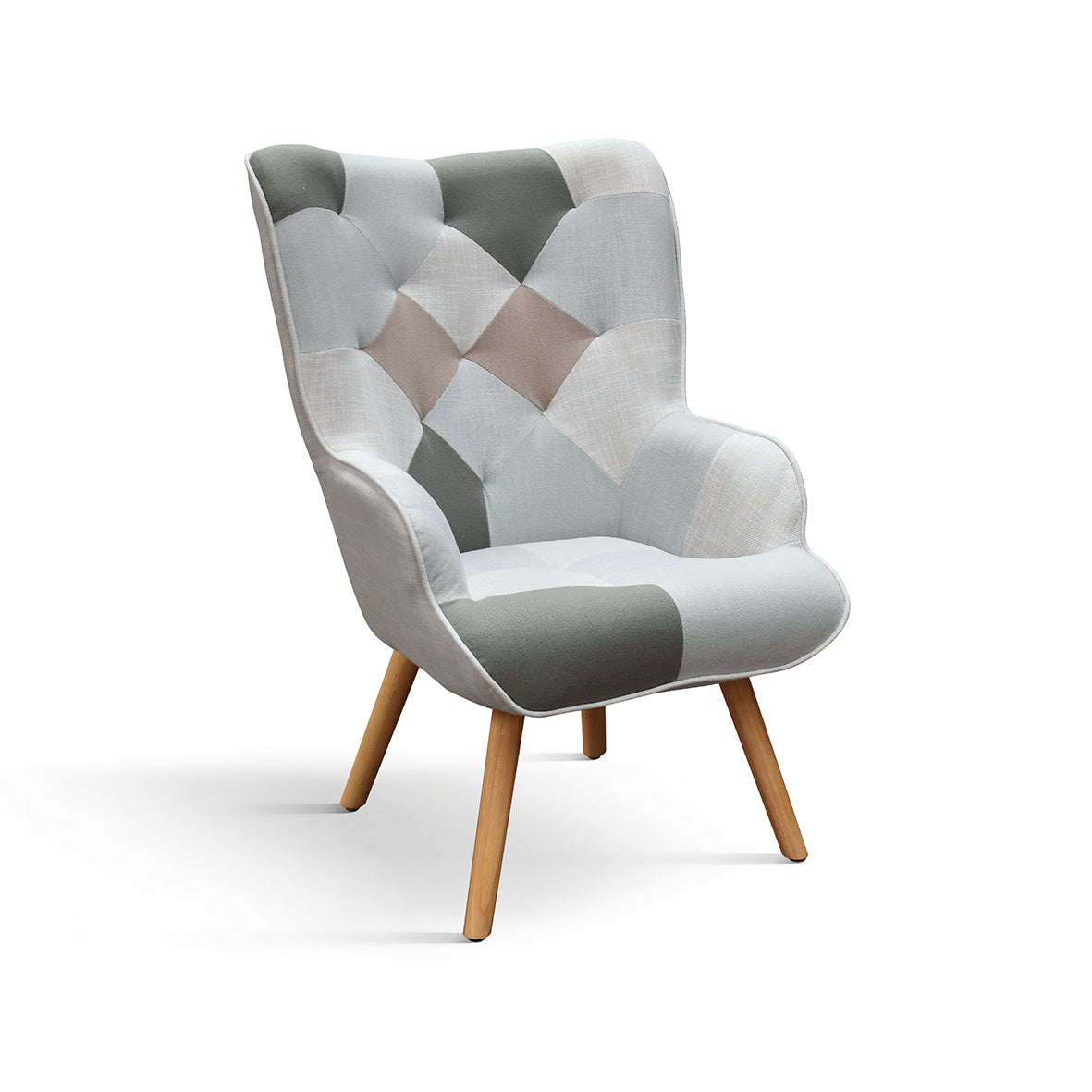 Poltrona patchwork moderna in velluto con poggiapiedi