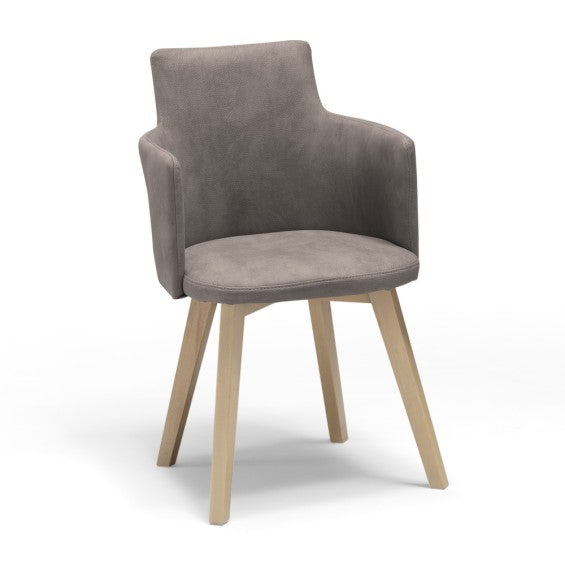 Sedia Ilary con gambe in legno - Tortora - ecopelle